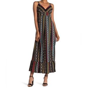 Women's Black Sleeveless Tile Stripe Maxi Dress